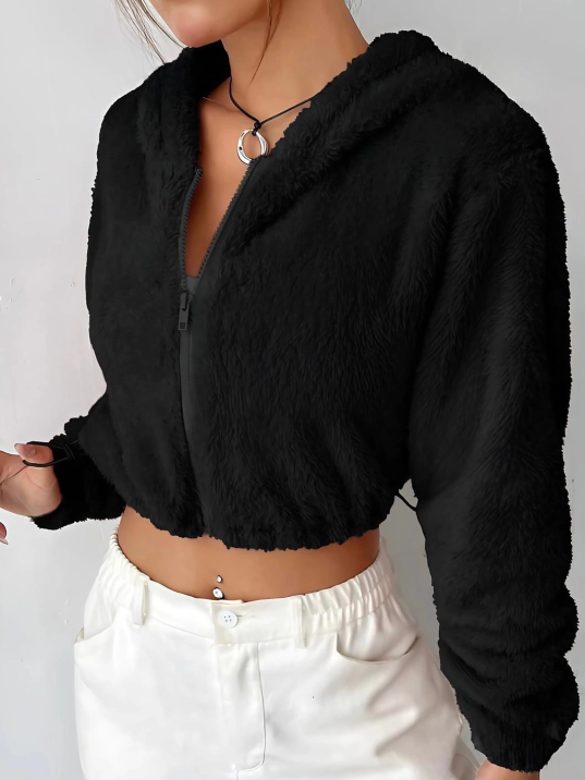 Peluş Ceket Kapşonlu Siyah Peluş Ceket Kapşonlu Siyah