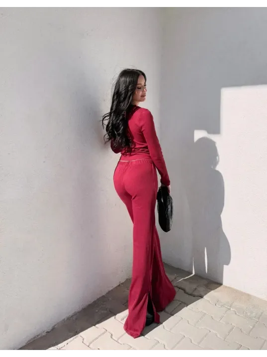 Pencereli Detaylı Alt Üst Takım Bordo W3864