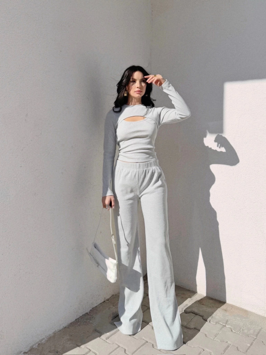 Pencereli detaylı alt üst takım gri w3864 Pencereli detaylı alt üst takım gri w3864