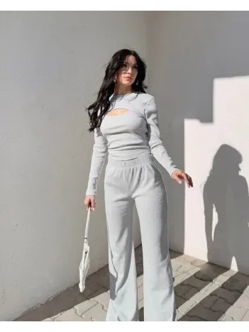 Pencereli Detaylı Alt Üst Takım Gri W3864