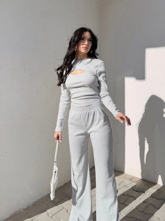 Pencereli detaylı alt üst takım gri w3864 Pencereli detaylı alt üst takım gri w3864