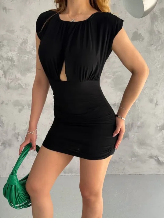 Pencereli Mini Mikro Elbise S3843