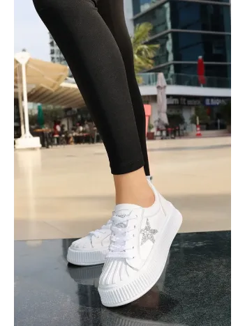 Piata Beyaz Cilt Bağcıklı Spor Ayakkabı