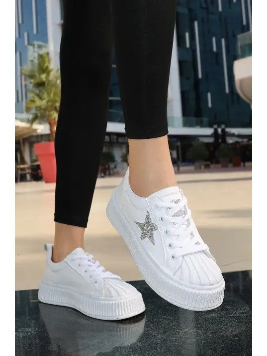 Piata Beyaz Cilt Bağcıklı Spor Ayakkabı