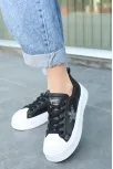 Piata Siyah Cilt Beyaz Tabanlı Bağcıklı Spor Ayakkabı