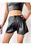 Pileli Deri Şort Siyah H240053