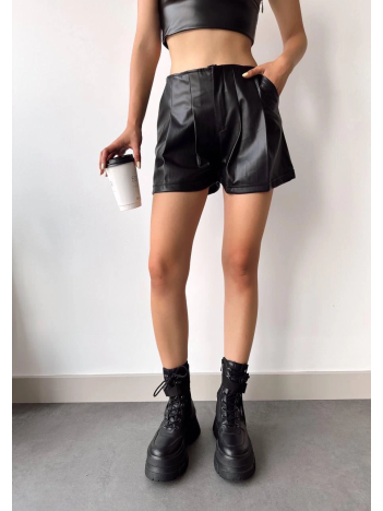 Pileli Deri Şort Siyah H240053 Pileli Deri Şort Siyah H240053