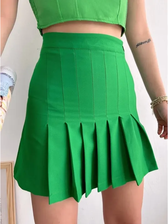Pileli Düğmeli Etek Açık Yeşil S24811 Pileli Düğmeli Etek Açık Yeşil S24811