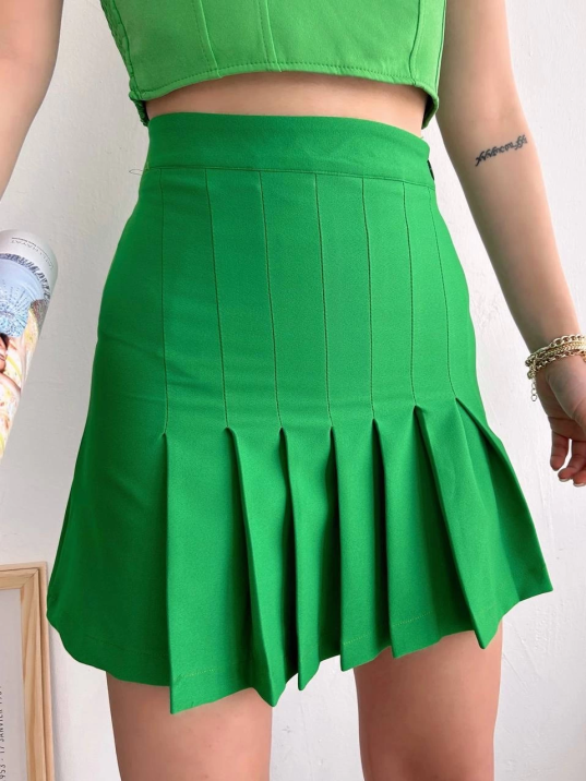 Pileli düğmeli etek açık yeşil s24811 Pileli düğmeli etek açık yeşil s24811