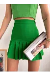Pileli Düğmeli Etek Açık Yeşil S24811
