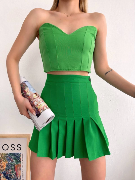 Pileli düğmeli etek açık yeşil s24811 Pileli düğmeli etek açık yeşil s24811