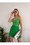 Pileli Düğmeli Etek Açık Yeşil S24811
