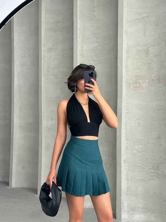 Pileli düğmeli etek yeşil s24811 Pileli düğmeli etek yeşil s24811