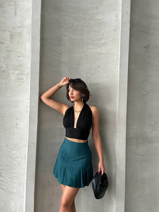 Pileli düğmeli etek yeşil s24811 Pileli düğmeli etek yeşil s24811