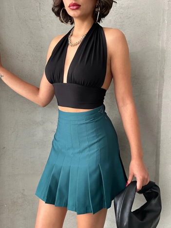 Pileli düğmeli etek yeşil s24811 Pileli düğmeli etek yeşil s24811