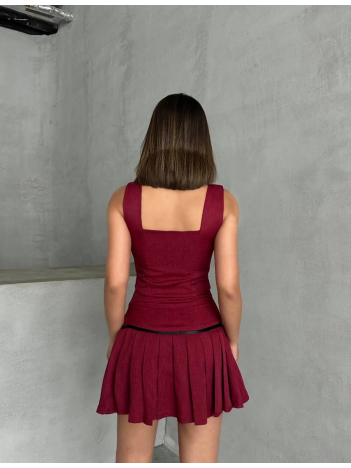 Pileli etek yelek takım bordo s255015 Pileli etek yelek takım bordo s255015