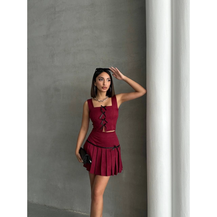 Pileli etek yelek takım bordo s255015 Pileli etek yelek takım bordo s255015
