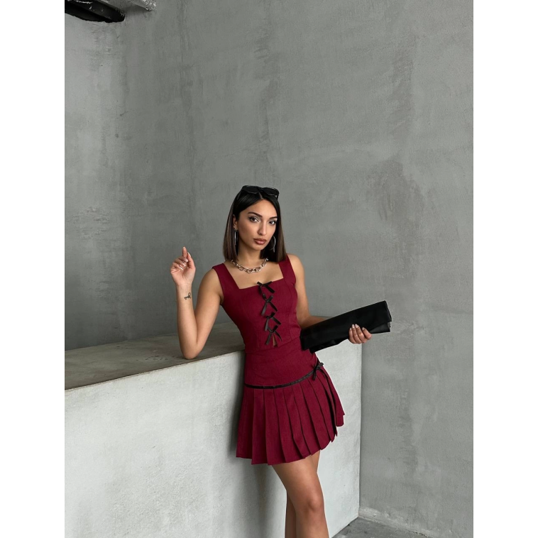 Pileli etek yelek takım bordo s255015 Pileli etek yelek takım bordo s255015