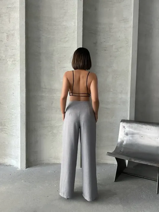 Pileli Keten Pantolon S255046