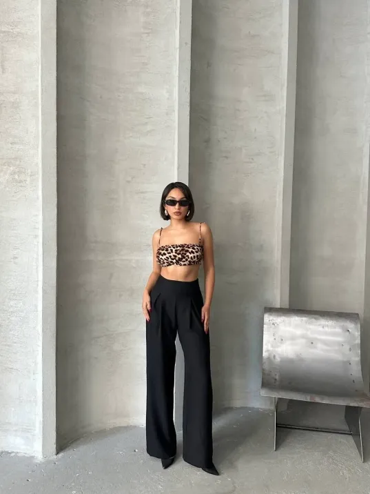 Pileli Keten Pantolon S255046