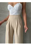 Pileli Keten Pantolon S255046