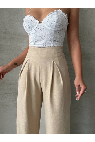 Pileli keten pantolon s255046