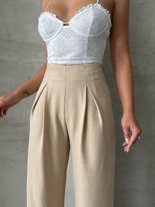 Pileli keten pantolon s255046 Pileli keten pantolon s255046