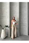 Pileli Keten Pantolon S255046