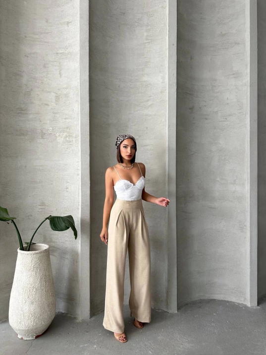 Pileli keten pantolon s255046 Pileli keten pantolon s255046