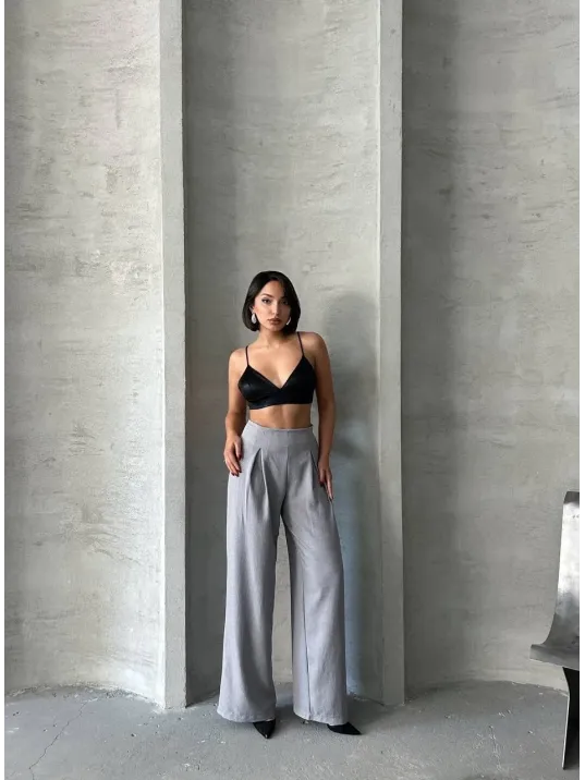 Pileli Keten Pantolon S255046