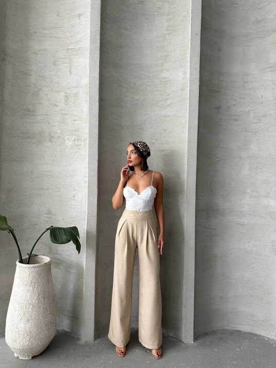 Pileli keten pantolon s255046 Pileli keten pantolon s255046