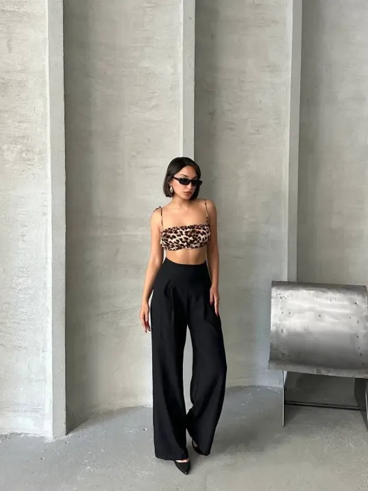 Pileli Keten Pantolon S255046