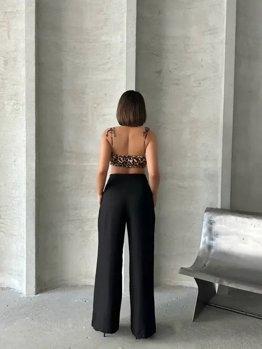 Pileli Keten Pantolon S255046