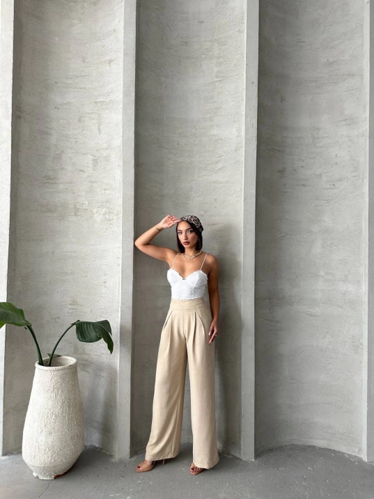 Pileli keten pantolon s255046 Pileli keten pantolon s255046