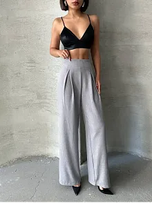 Pileli Keten Pantolon S255046
