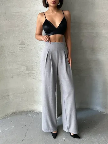 Pileli Keten Pantolon S255046