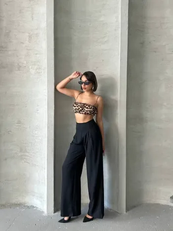 Pileli Keten Pantolon S255046