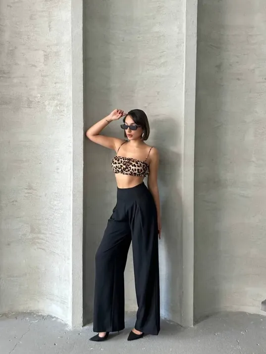 Pileli Keten Pantolon S255046