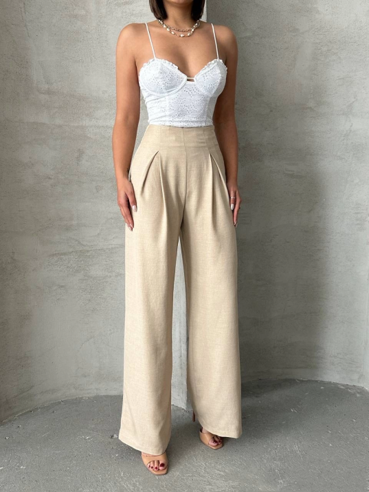 Pileli keten pantolon s255046 Pileli keten pantolon s255046