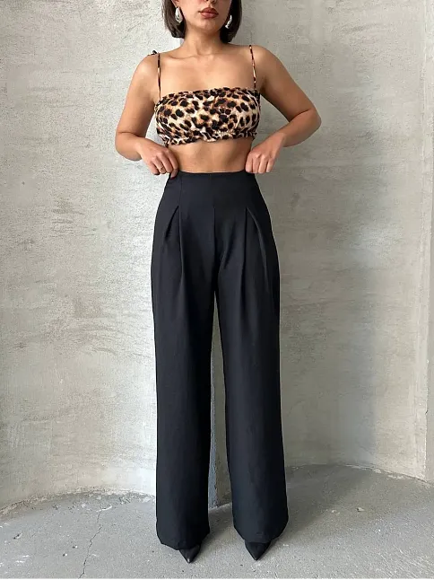 Pileli Keten Pantolon S255046