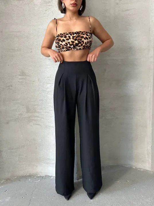 Pileli Keten Pantolon S255046