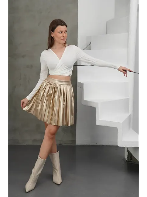 Piliseli Deri Etek Gold H261564