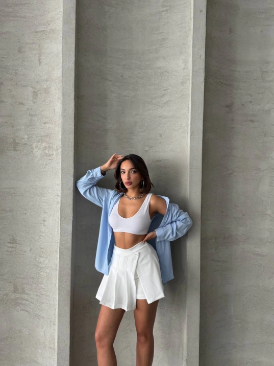 Piliseli düğmeli şort etek beyaz s25813 Piliseli düğmeli şort etek beyaz s25813