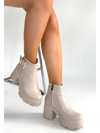 Pinma Bej Cilt Topuklu Bot