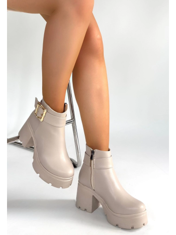 Pinma Bej Cilt Topuklu Bot Pinma Bej Cilt Topuklu Bot