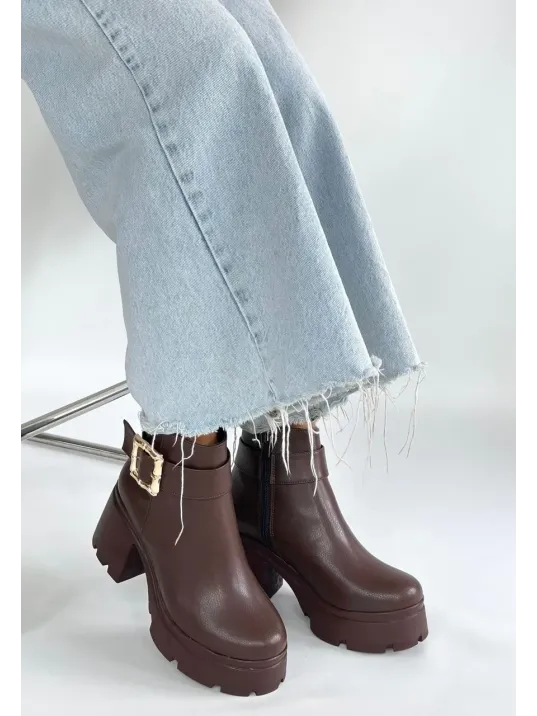 Pinma Kahverengi Cilt Topuklu Bot Pinma Kahverengi Cilt Topuklu Bot