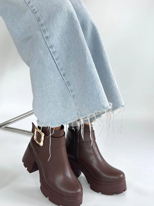 Pinma Kahverengi Cilt Topuklu Bot