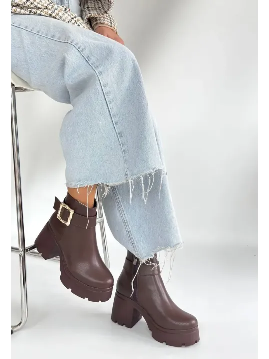 Pinma Kahverengi Cilt Topuklu Bot Pinma Kahverengi Cilt Topuklu Bot