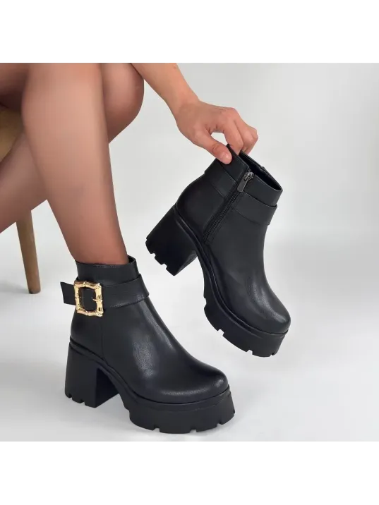 Pinma Siyah Cilt Topuklu Bot Pinma Siyah Cilt Topuklu Bot