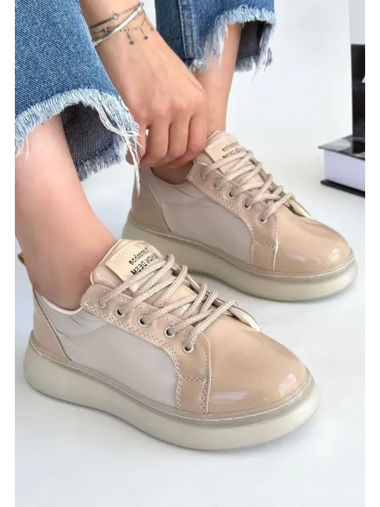 Piona Bej Rugan Bağcıklı Spor Ayakkabı